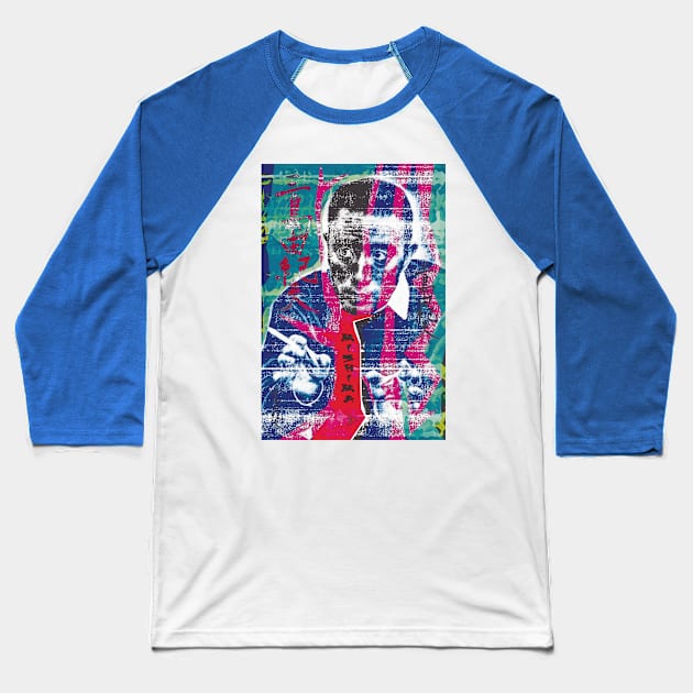 Yukio Mishima - Blue and Red Baseball T-Shirt by Exile Kings 